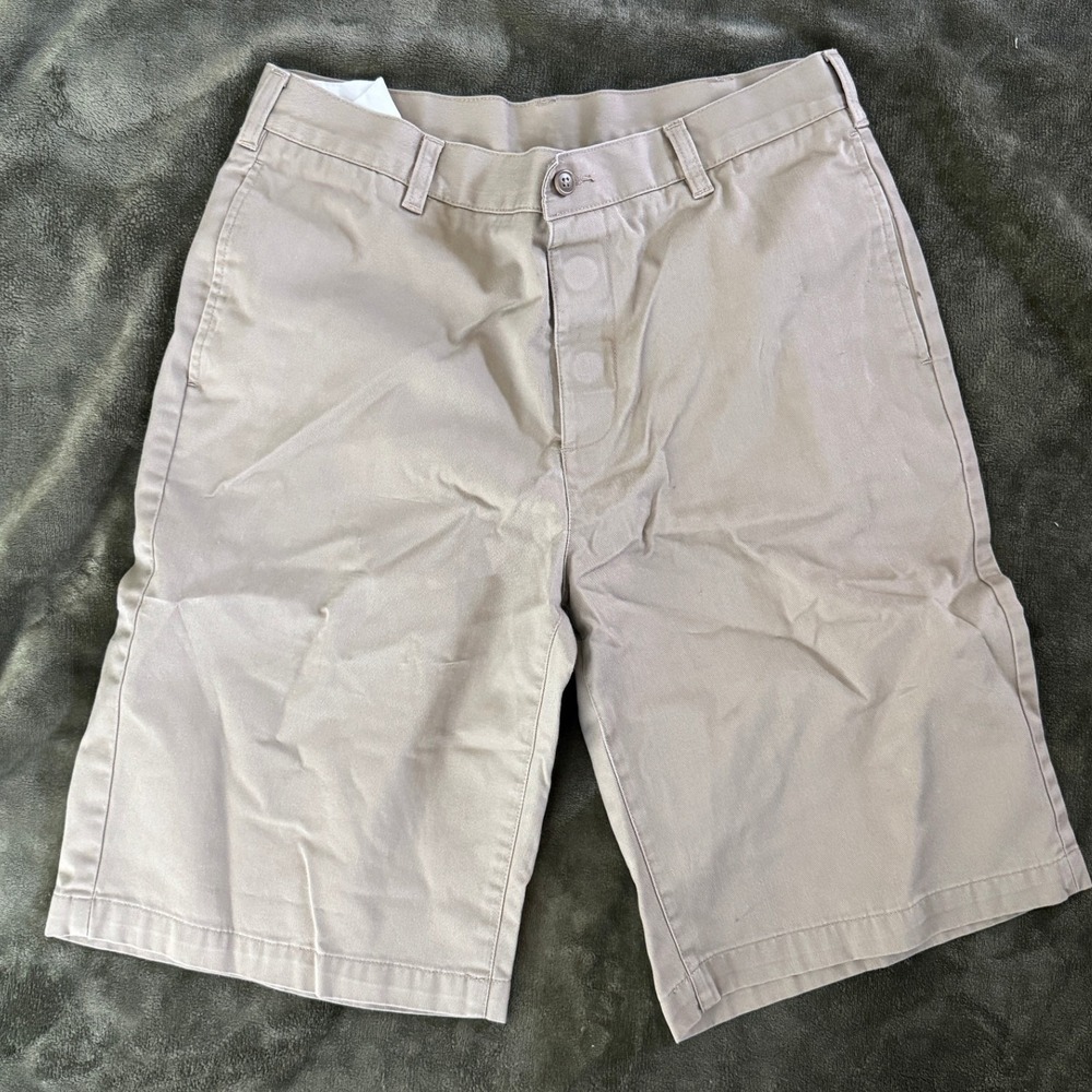 Lands End Mens Adaptive Chino Shorts Tan Khaki Magnetic Closure Size 32 499945
